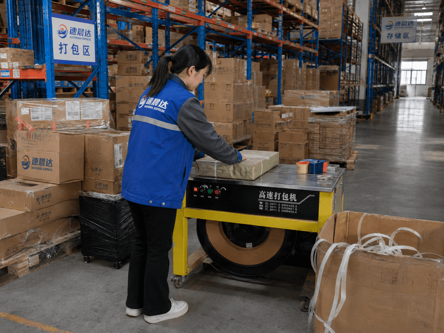 速晨达工作人员使用高速封装设备完成包装作业